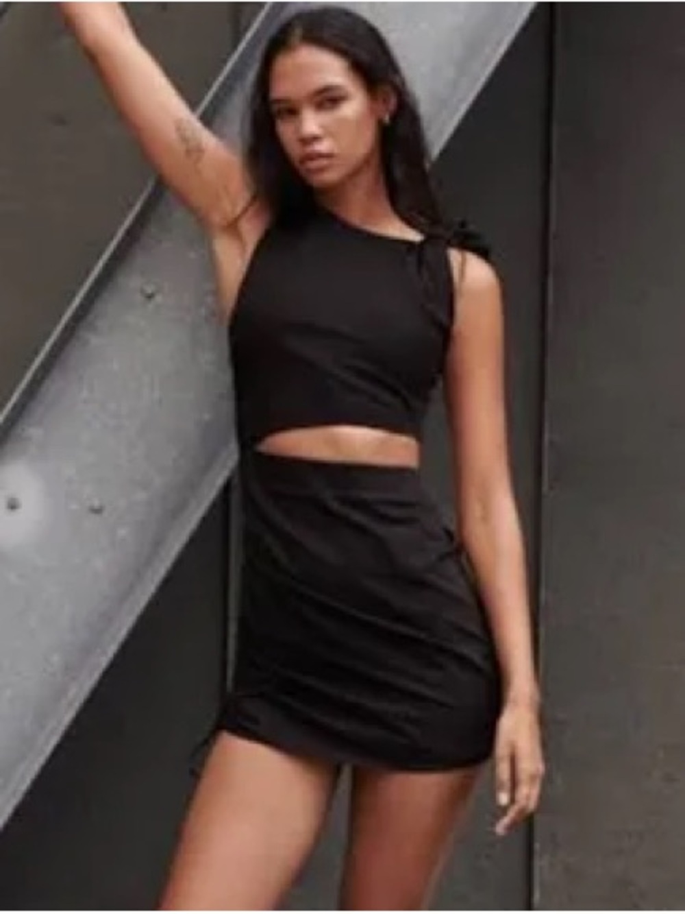 Zara Cut Out Ruched Side Mini Dress in Black Size Medium
